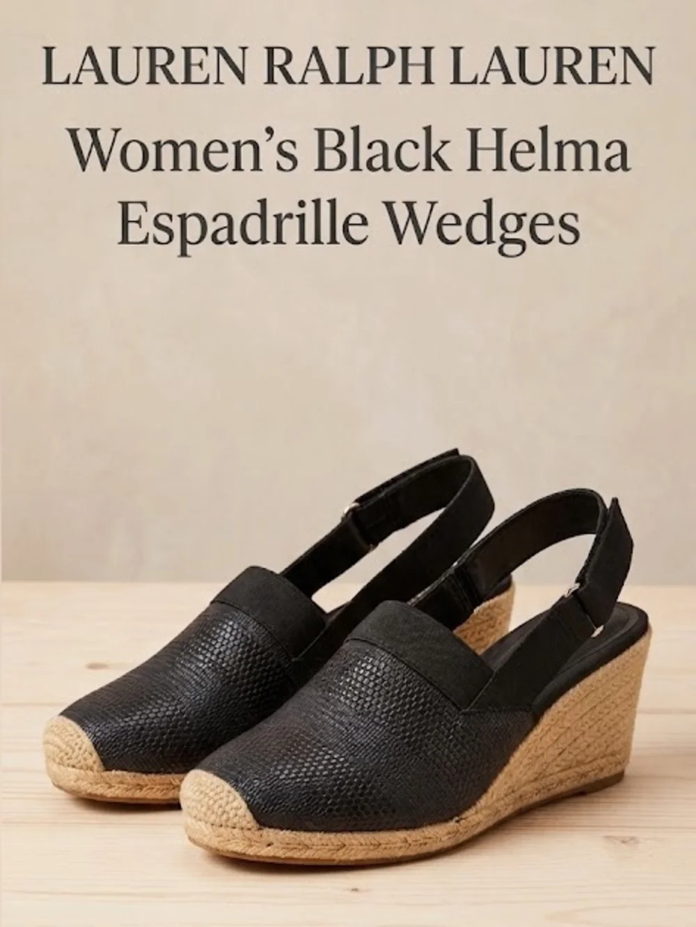 Lauren Ralph Lauren Helma Black Espadrille Wedges 10B NWOT Woven Slingback